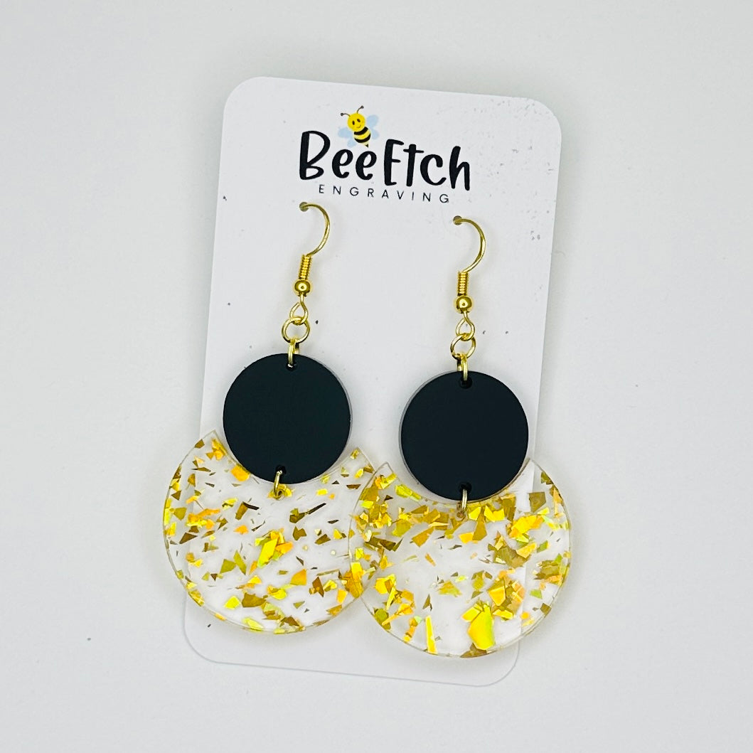 Gold Flake and Matte Black Sandy Dangle Earrings