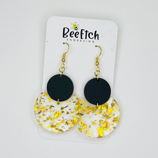 Gold Flake and Matte Black Sandy Dangle Earrings
