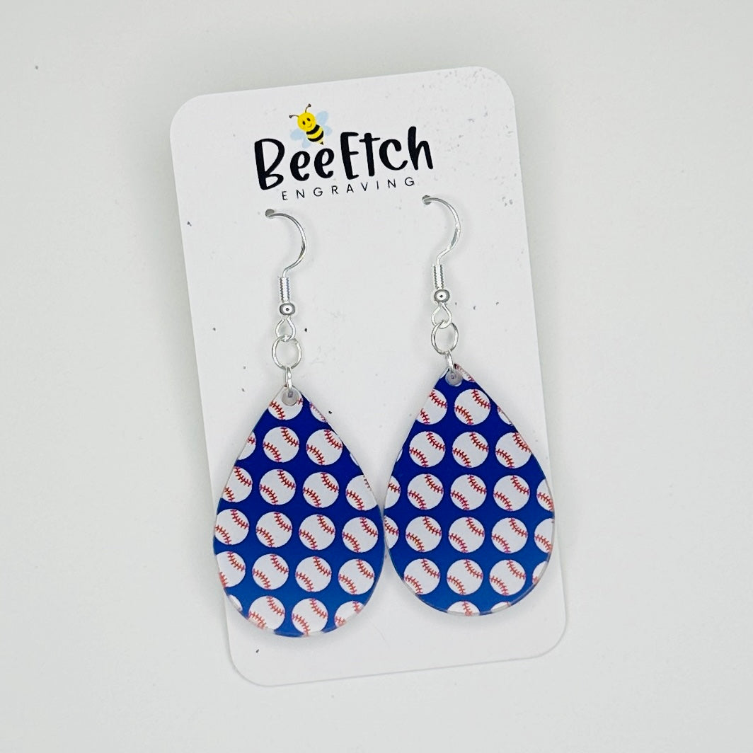 Baseball Blue Katie Teardrop Dangle Earrings