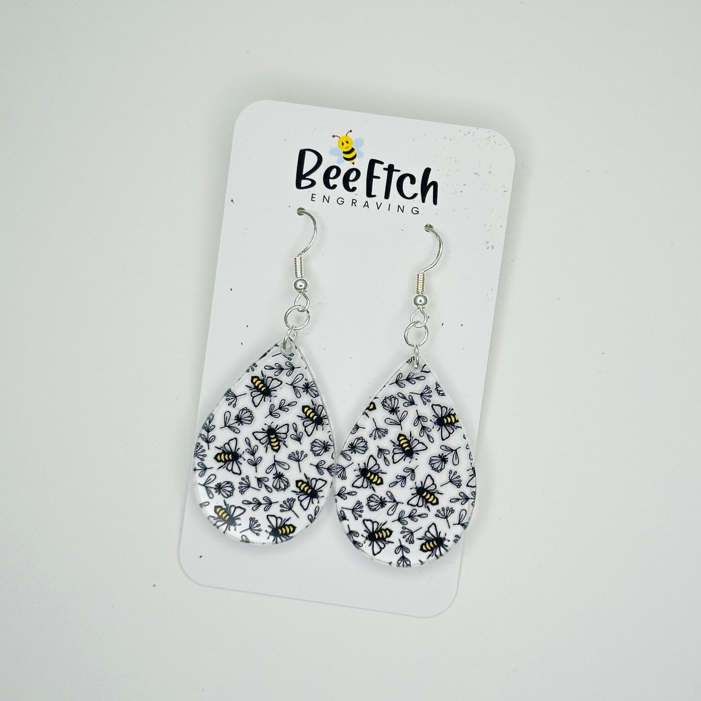 Golden Bee and Mini Floral Katie Teardrop Dangle Earrings