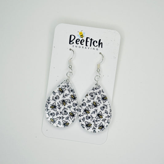 Golden Bee and Mini Floral Katie Teardrop Dangle Earrings