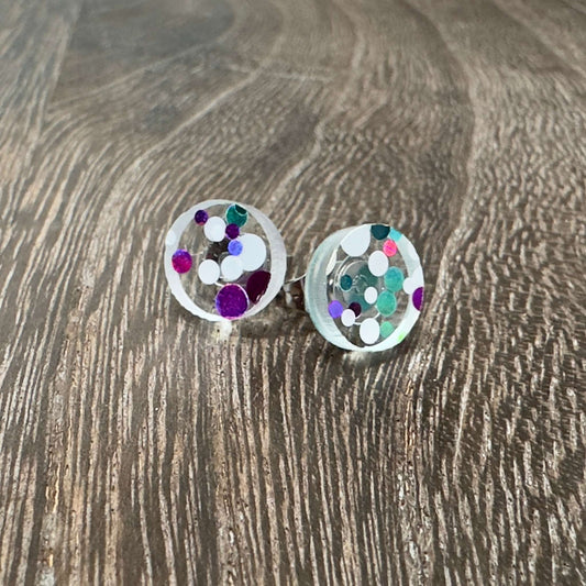 Mermaid Glitter Purple and Turquoise Button Stud Statement Earrings