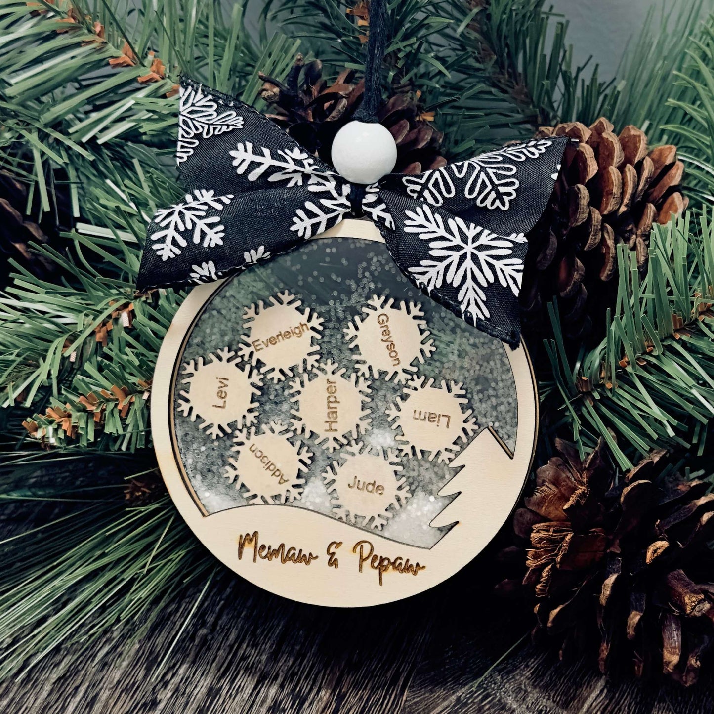 Family Snow Globe Name Engraved Interactive Ornament