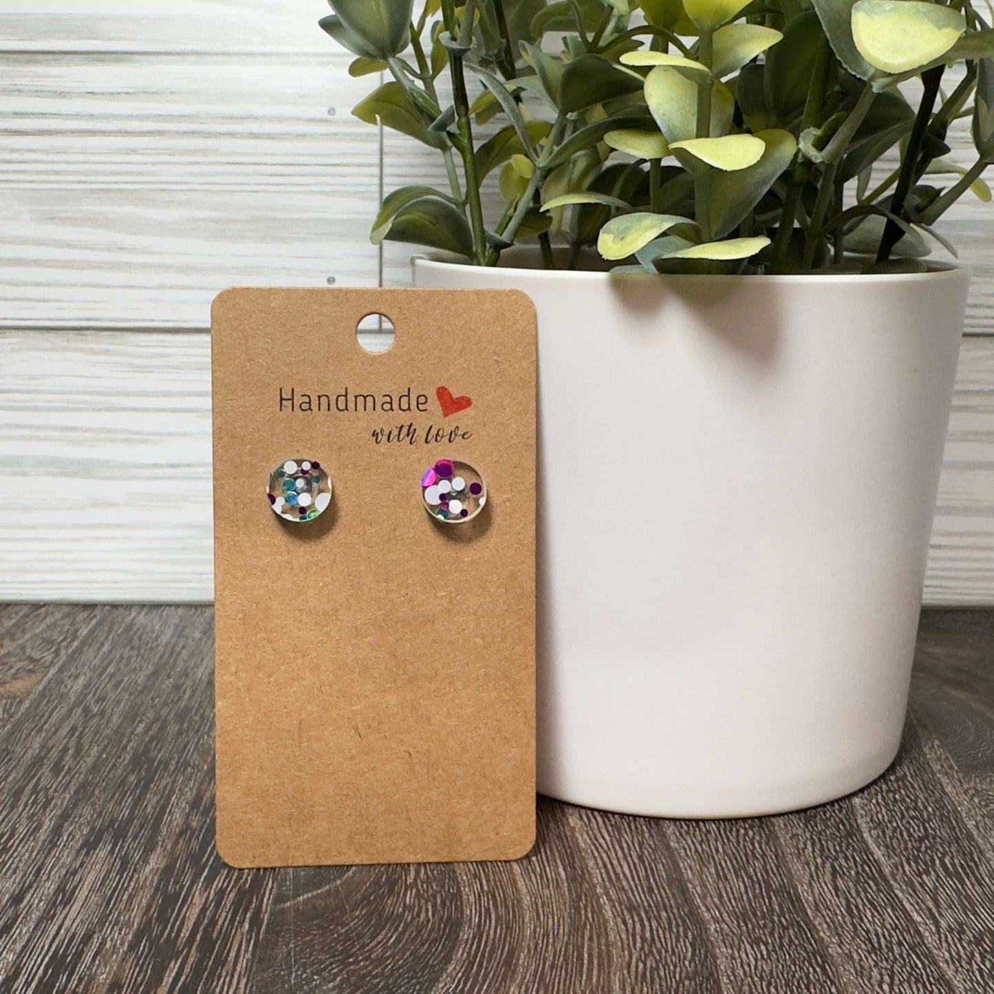 Mermaid Glitter Purple and Turquoise Button Stud Statement Earrings