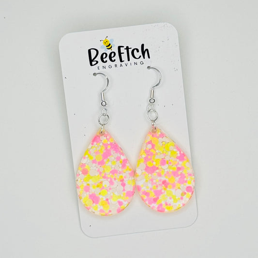 Pink Lemonade Glitter Dots Katie Teardrop Dangle Earrings