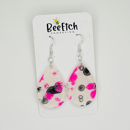 Pearl Swirl Pink and Black Katie Teardrop Dangle Earrings