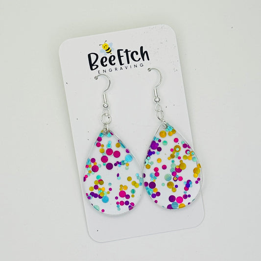 Rainbow Glitter Dot Katie Teardrop Dangle Earrings