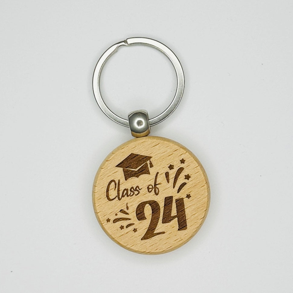 Senior 2024 Commemorative Graduation Celebration Round Wood Keychain