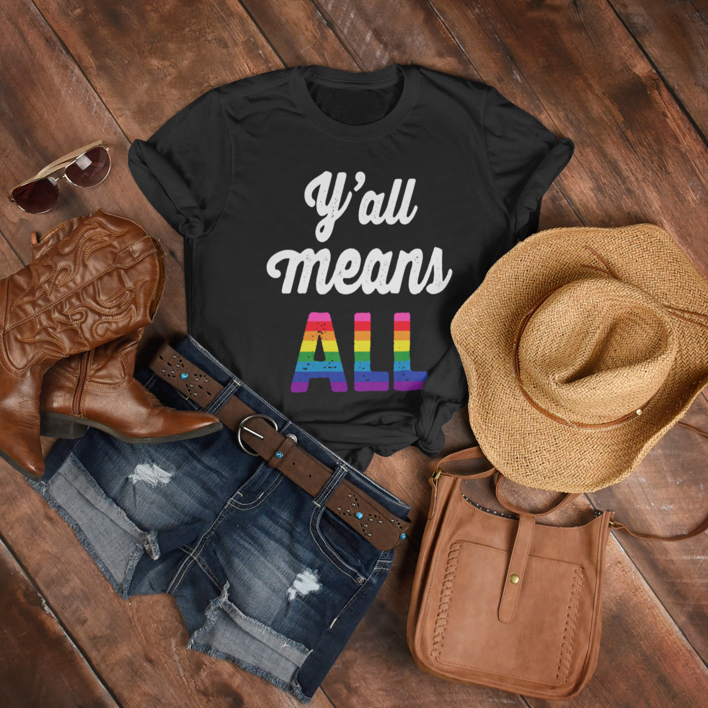 Y'all Means All Tee, LGBTQ Pride Ally, Unisex Short Sleeve Crew Neck T-Shirt